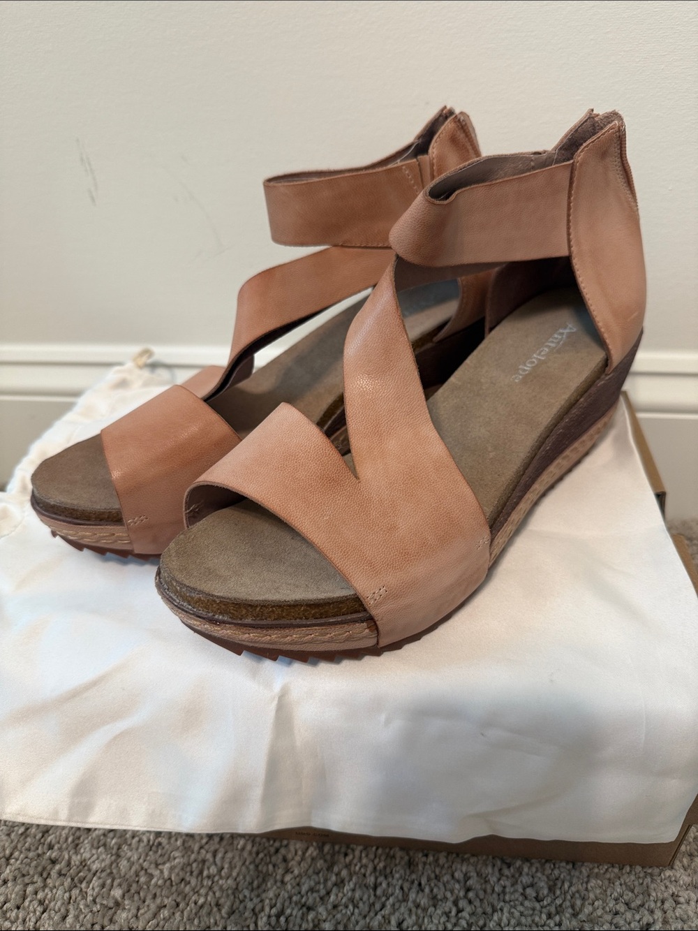 Antelope Women's Davi Leather Tan Crossover Wedge Sandals